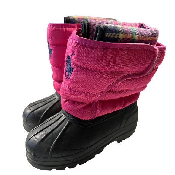 Ralph Lauren Kids Snow Boots Size 10 Pink & Black Insulated Winter Footwear With - Picture 1 of 8